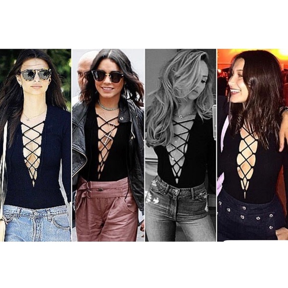 Reformation Tops - Reformation Avalon Black Lace Up Bodysuit Small